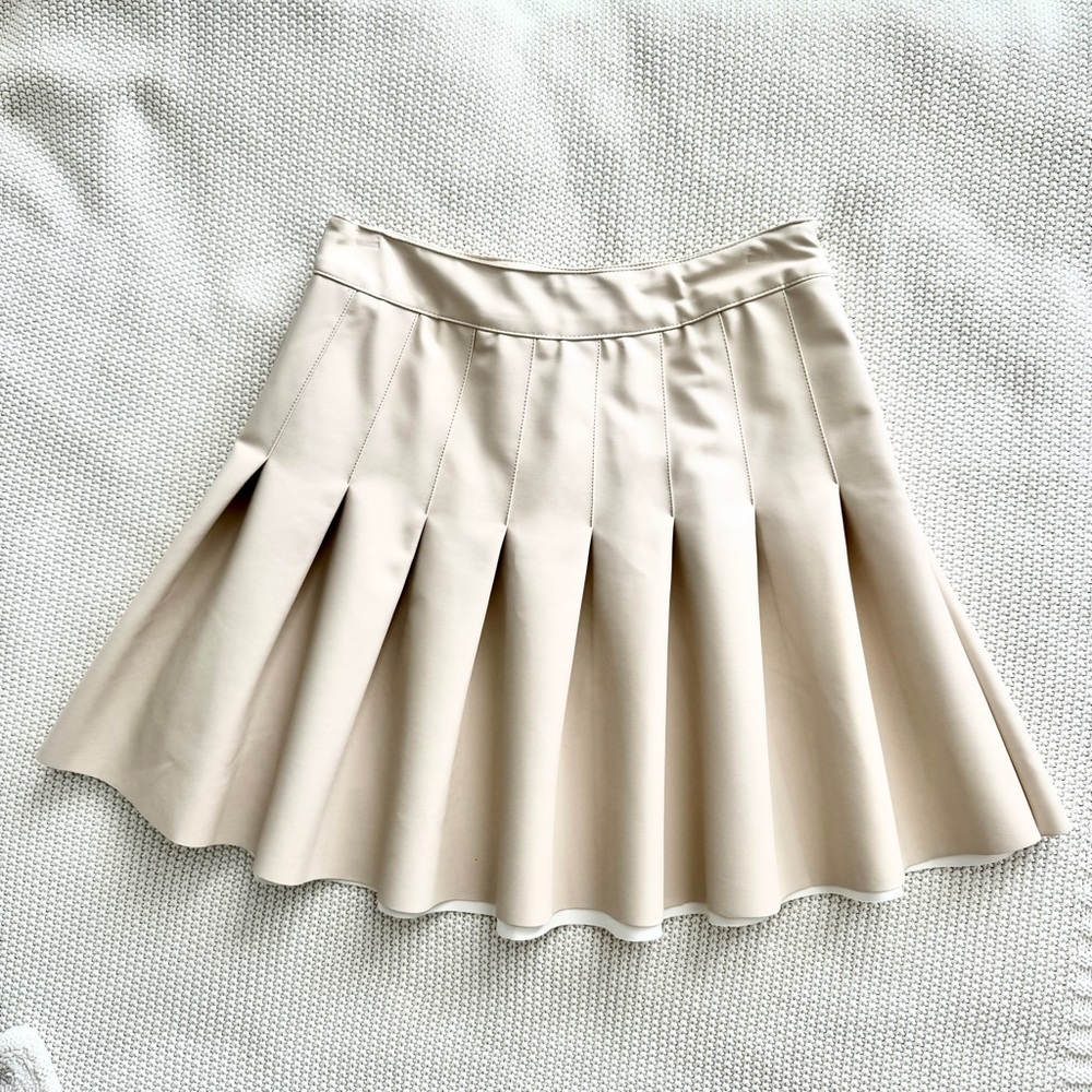 NWT Fabrik Maude Leather Pleated Mini Skirt, S, Cream